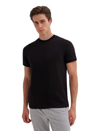 46200 Erkek Siyah Bisiklet Yaka T-shirt - 1