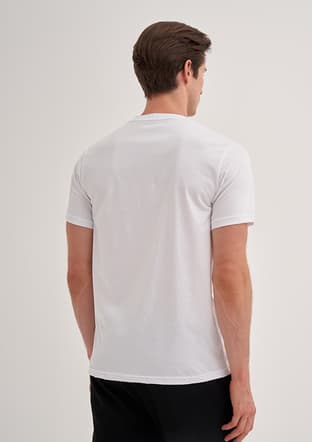 42330 Erkek Beyaz Bisiklet Yaka T-shirt - 2