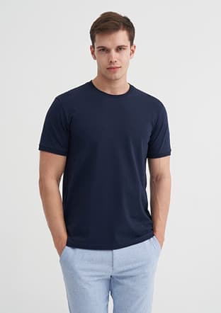 46200 Erkek Lacivert Bisiklet Yaka T-shirt - 1