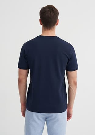 46200 Erkek Lacivert Bisiklet Yaka T-shirt - 2