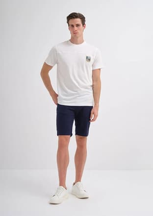 40850 Erkek Beyaz Bisiklet Yaka T-shirt - 1
