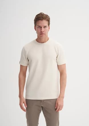42020 Erkek Bej Bisiklet Yaka T-shirt - 1