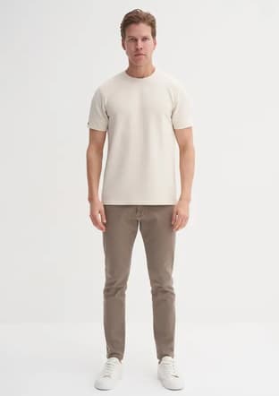 42020 Erkek Bej Bisiklet Yaka T-shirt - 3