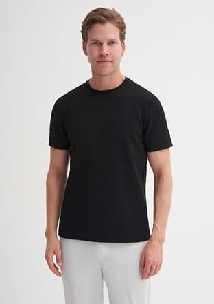 42020 Erkek Siyah Bisiklet Yaka T-shirt - 1