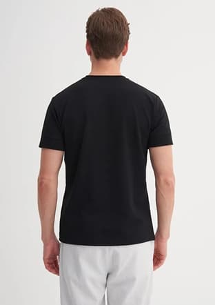 42020 Erkek Siyah Bisiklet Yaka T-shirt - 2