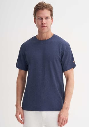 40500 Erkek Lacivert Bisiklet Yaka T-shirt - 1