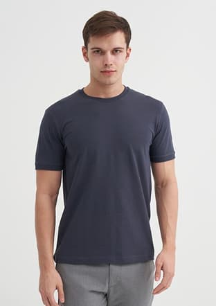 46200 Erkek Antrasit Bisiklet Yaka T-shirt - 1