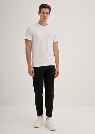 42020 Erkek Beyaz Bisiklet Yaka T-shirt - 1