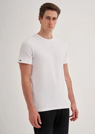 42020 Erkek Beyaz Bisiklet Yaka T-shirt - 2