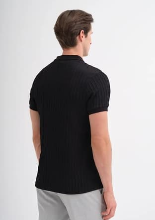 40520 Erkek Siyah Polo Yaka T-shirt - 3