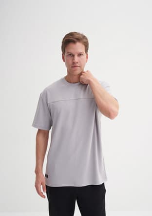 40070 Erkek Gri Bisiklet Yaka T-shirt - 2