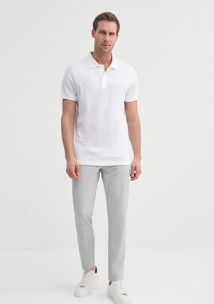 46130 Erkek Beyaz Polo Yaka T-shirt - 1