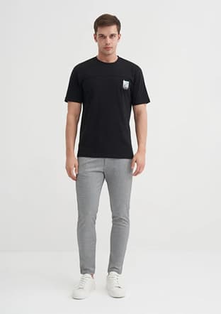 40850 Erkek Siyah Bisiklet Yaka T-shirt - 1