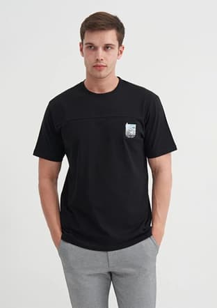 40850 Erkek Siyah Bisiklet Yaka T-shirt - 2