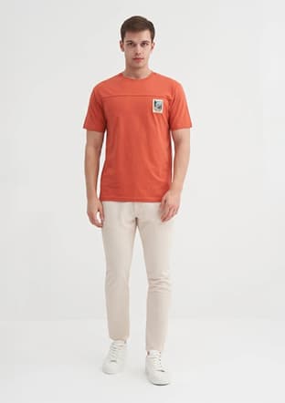 40850 Erkek Turuncu Bisiklet Yaka T-shirt - 1