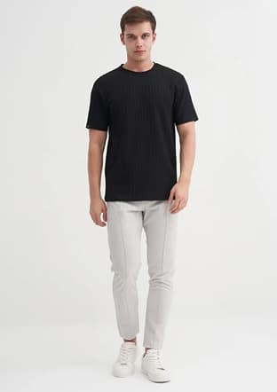 40510 Erkek Siyah Bisiklet Yaka T-shirt - 1