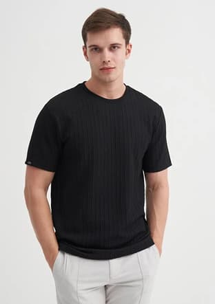 40510 Erkek Siyah Bisiklet Yaka T-shirt - 2