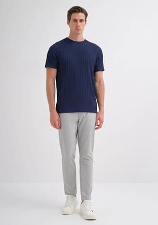40510 Erkek Lacivert Bisiklet Yaka T-shirt - 1