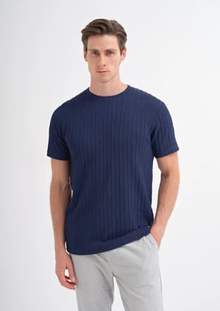40510 Erkek Lacivert Bisiklet Yaka T-shirt - 2