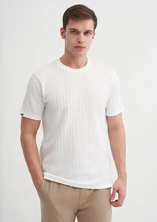 40510 Erkek Beyaz Bisiklet Yaka T-shirt - 1