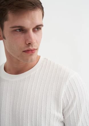 40510 Erkek Beyaz Bisiklet Yaka T-shirt - 2