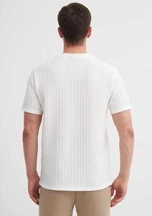 40510 Erkek Beyaz Bisiklet Yaka T-shirt - 3