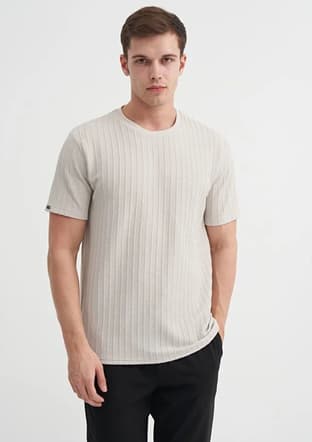 40510 Erkek Gri Bisiklet Yaka T-shirt - 1