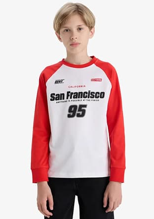 F1961A8Dfa Erkek Çocuk Beyaz Uzun Kol T-shirt - 1