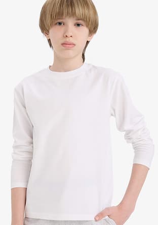 K1686A6Dfa1 Erkek Çocuk Beyaz Uzun Kol T-shirt - 2