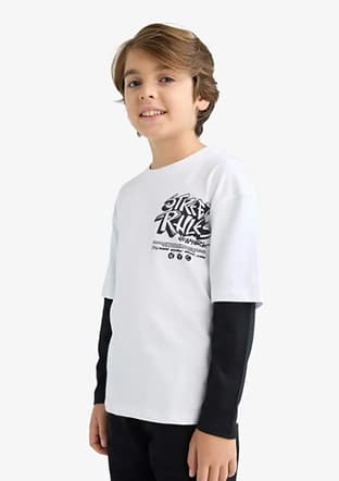 E9588A8Dfa Erkek Çocuk Beyaz Uzun Kol T-shirt - 1