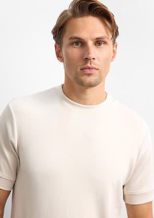 B35W10008 Erkek Bej Bisiklet Yaka T-shirt - 3