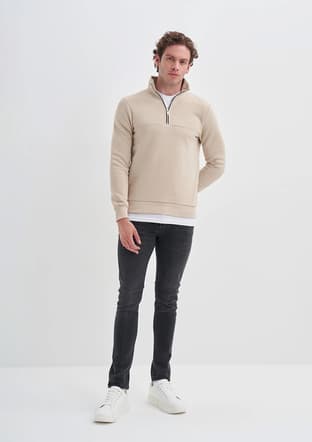 56180 Erkek Bej Sweatshirt - 1