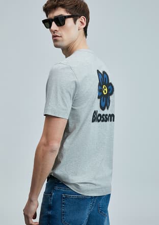 111020246 Erkek Gri Baskılı T-shirt - 2