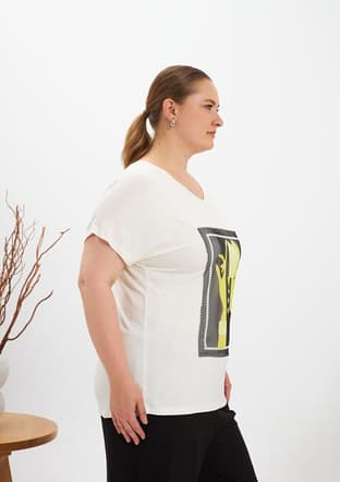 O6692 Kadın Beyaz Basic T-shirt - 2
