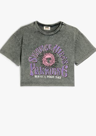 5Skg10093Ak Kız Çocuk Antrasit Baskılı T-shirt - 1