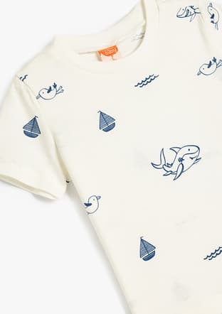 5Smb10049Tk Erkek Çocuk Beyaz Baskılı T-shirt - 3