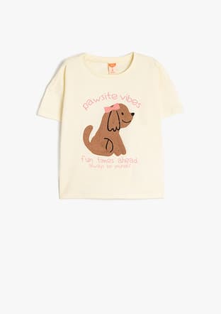 5Smg10032Ak Kız Çocuk Bej Baskılı T-shirt - 1