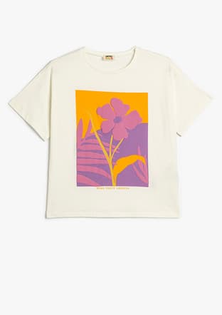 5Skg10018Ak Kız Çocuk Beyaz Baskılı T-shirt - 1