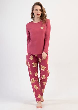 4100280613 Kadın Bordo Pijama - 1