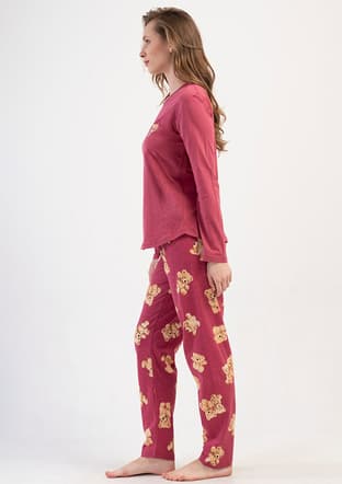 4100280613 Kadın Bordo Pijama - 3