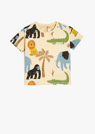 5Smb10040Tk Erkek Çocuk Bej Baskılı T-shirt - 1