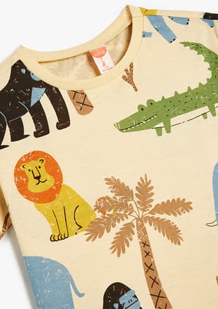 5Smb10040Tk Erkek Çocuk Bej Baskılı T-shirt - 3