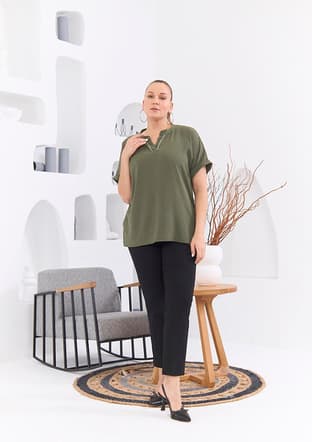 O6481 Kadın Yeşil Bluz - 1