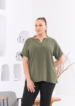 O6481 Kadın Yeşil Bluz - 3