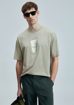 111020252 Erkek Bej Basic T-shirt - 1
