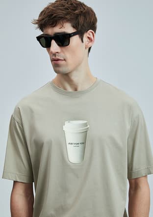 111020252 Erkek Bej Basic T-shirt - 3