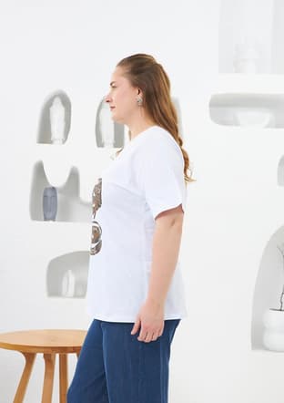 O6706 Kadın Beyaz Basic T-shirt - 2