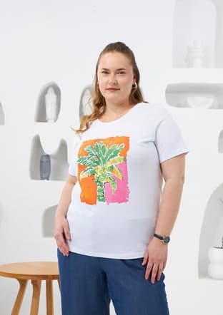 O6679 Kadın Beyaz Basic T-shirt - 1