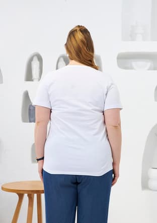 O6679 Kadın Beyaz Basic T-shirt - 3