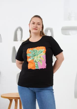 O6679 Kadın Siyah Basic T-shirt - 1